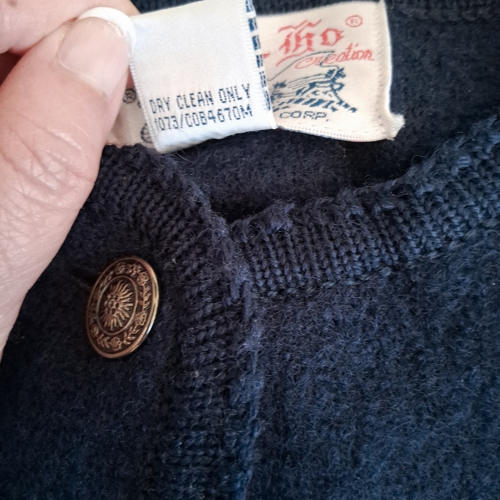 Vtg Tally-Ho Creation Blue Sweater Pollak Cardigan Button Size M - Picture 8 of 10